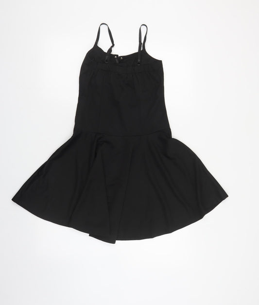 Pretty Guide Womens Black Polyester Skater Dress Size S Square Neck Lace Up