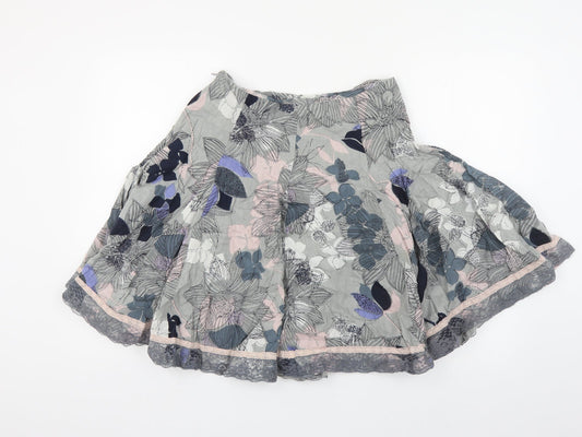 DIMRI Womens Grey Floral Cotton Pleated Skirt Size S Zip