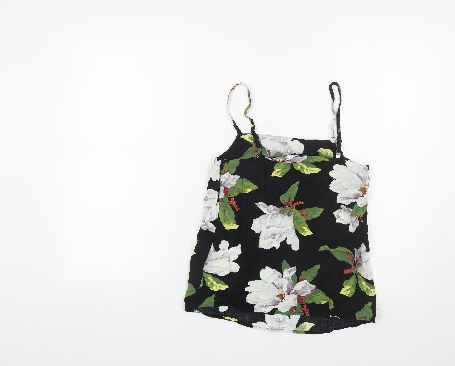 Warehouse Womens Black Floral Viscose Camisole Tank Size 6 Square Neck