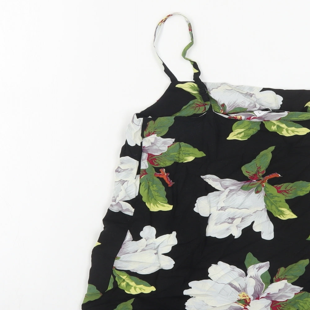 Warehouse Womens Black Floral Viscose Camisole Tank Size 6 Square Neck