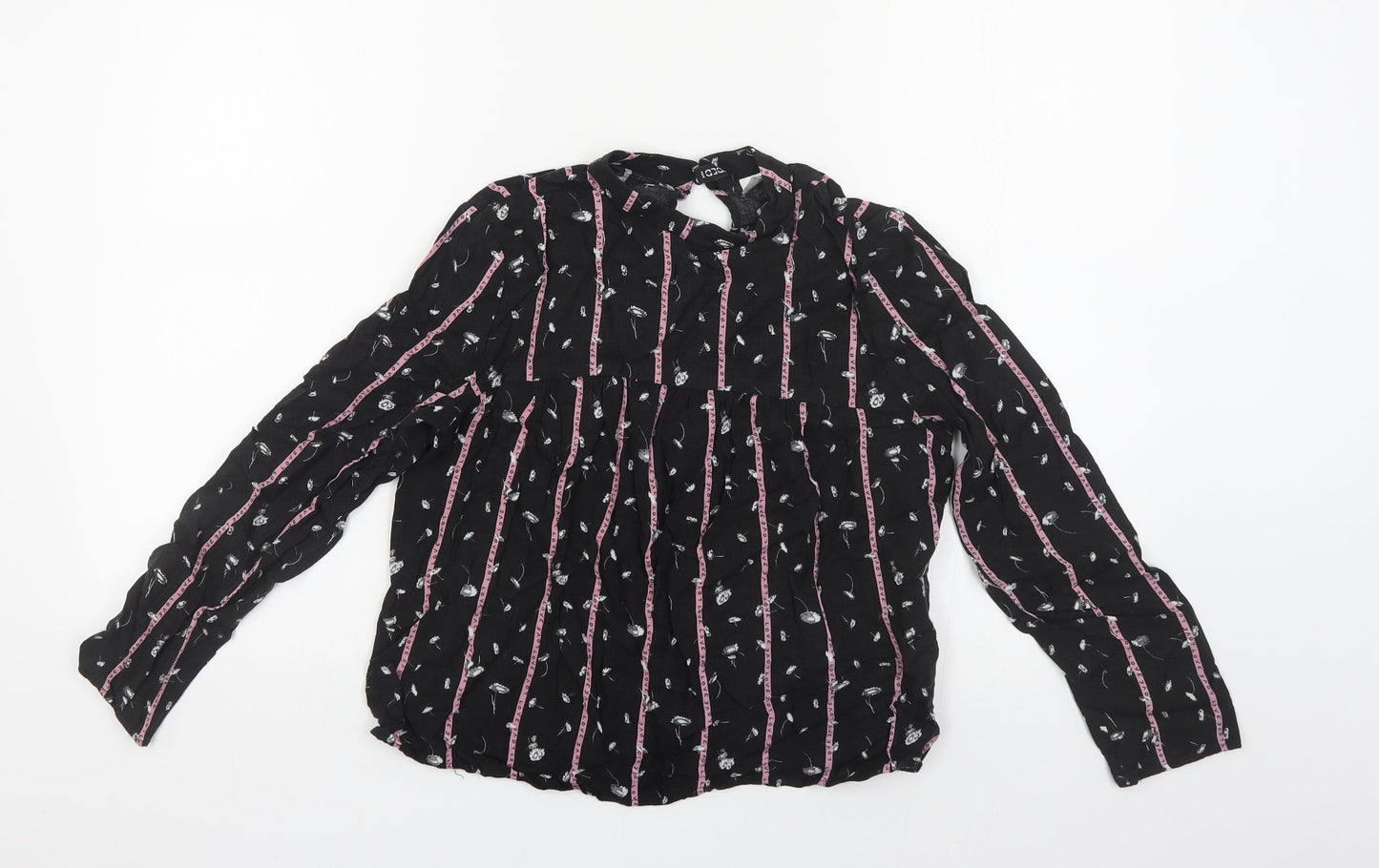 H&M Womens Black Floral Viscose Basic Blouse Size 6 Round Neck - Love
