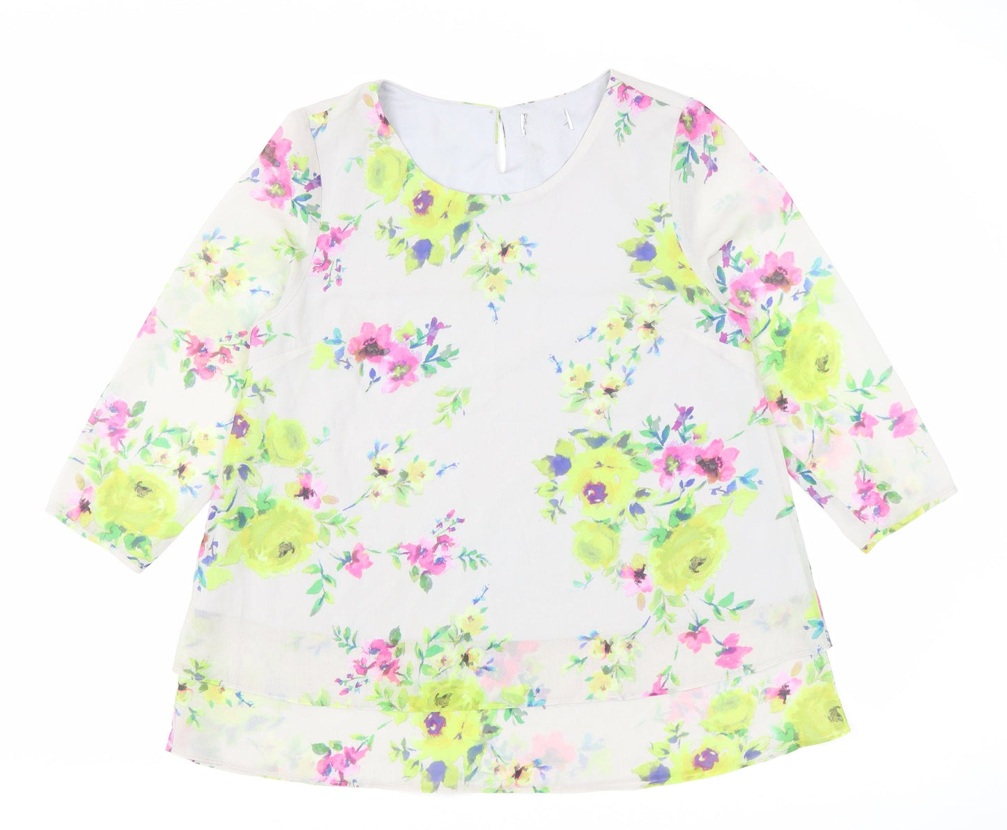 Preworn Womens Grey Floral Polyester Basic Blouse Size 10 Scoop Neck
