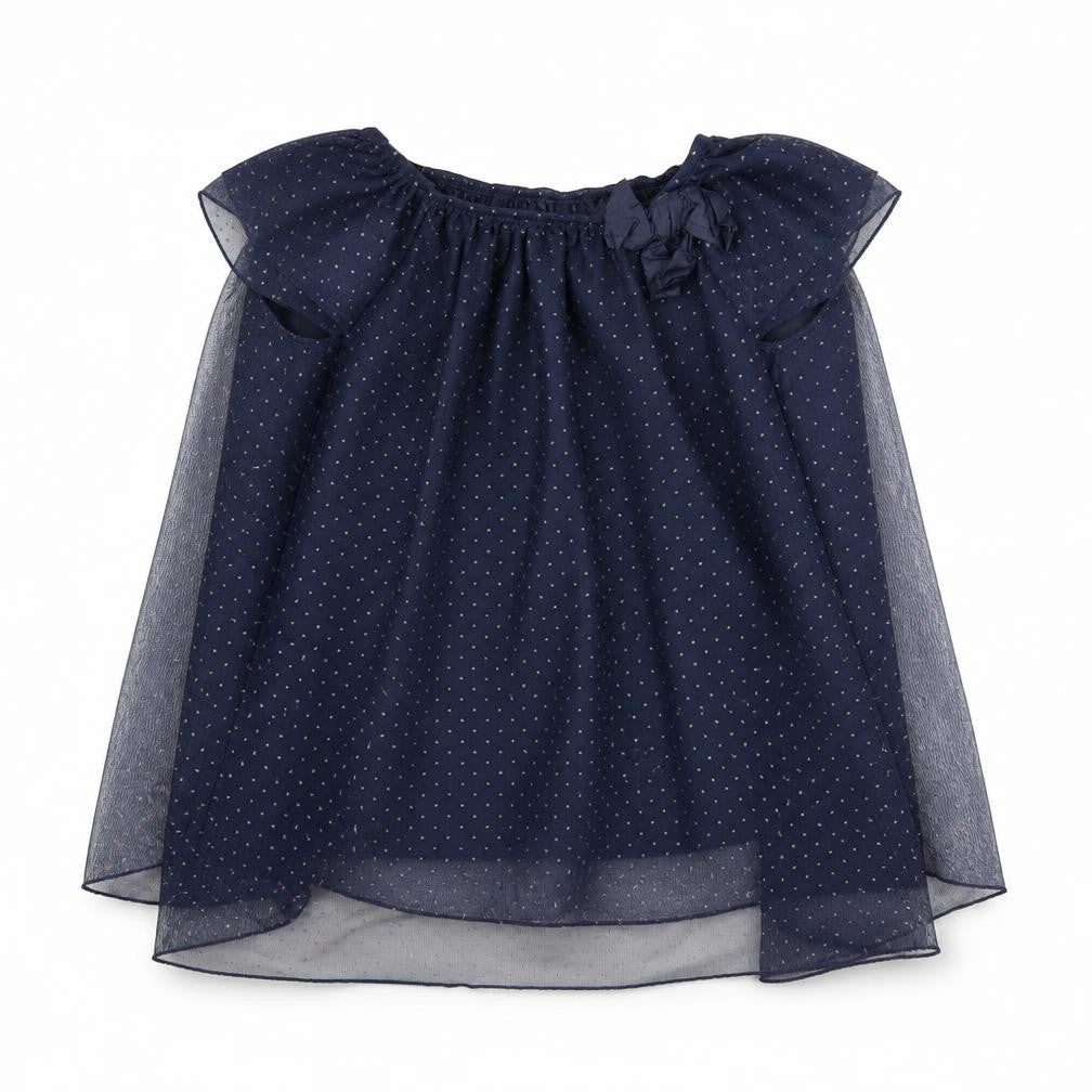 Zara Girls Blue Polka Dot Polyester Basic T-Shirt Size 5-6 Years Round Neck Button