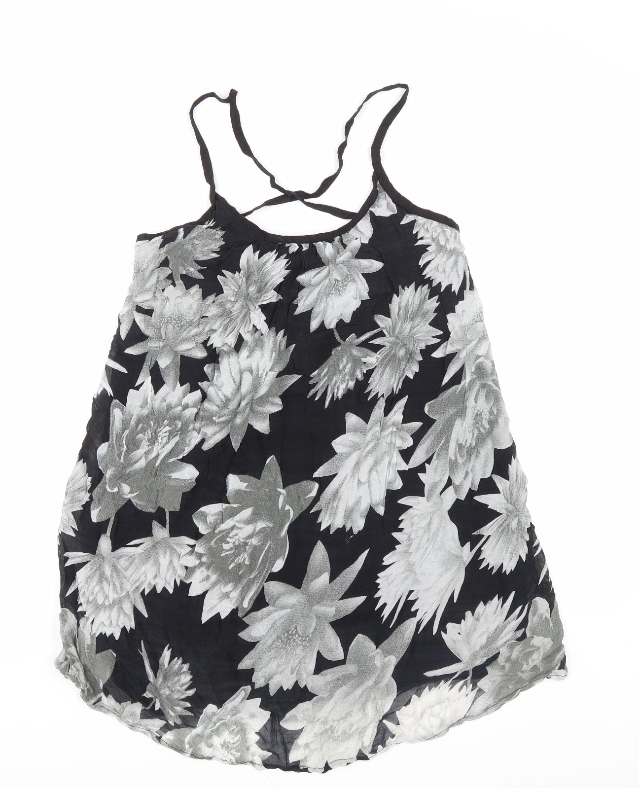 French Connection Womens Black Floral Viscose Basic Tank Size S Scoop Neck