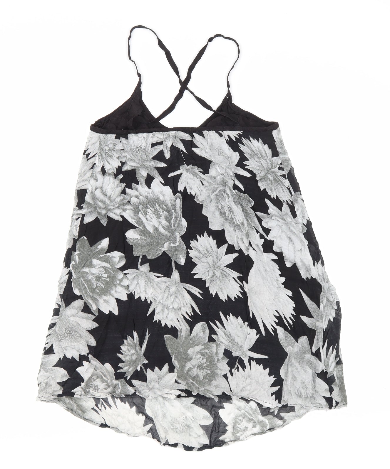 French Connection Womens Black Floral Viscose Basic Tank Size S Scoop Neck