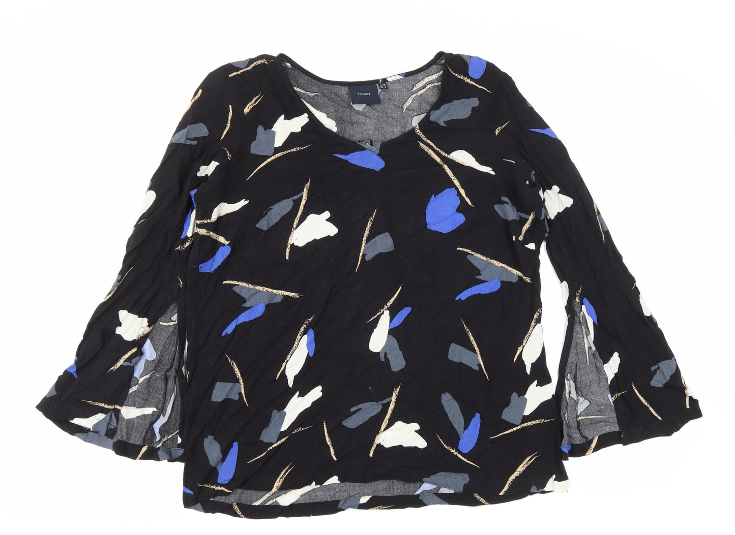 I.scenery Womens Black Geometric Viscose Basic Blouse Size 12 Round Neck