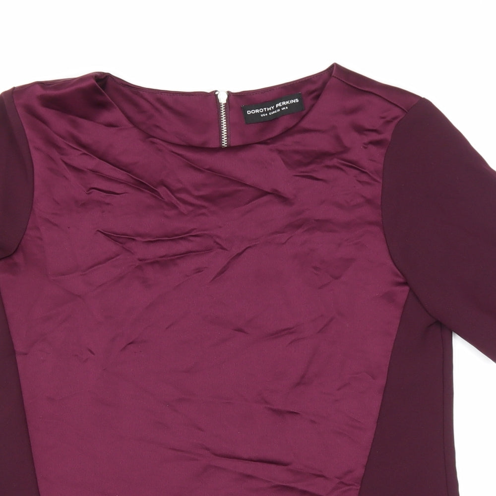 Dorothy Perkins Womens Purple Polyester Basic Blouse Size 8 Round Neck