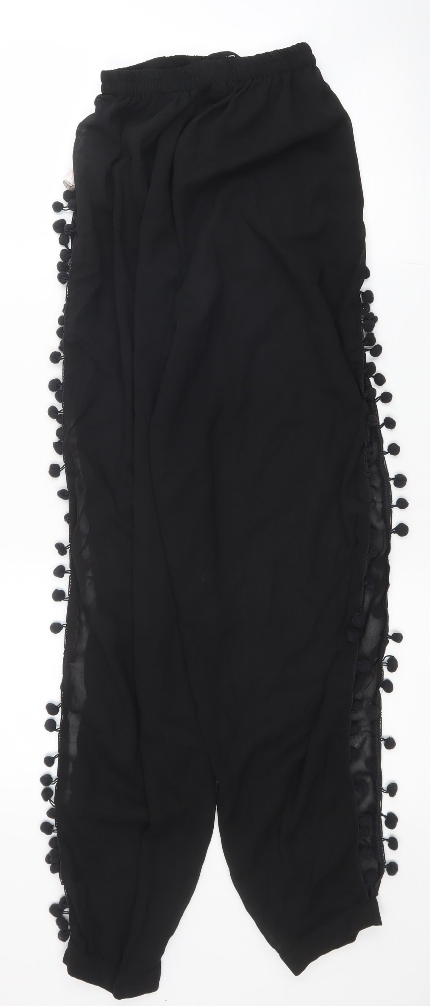 Boohoo Womens Black Polyester Harem Trousers Size S L29 in Regular Tie - Beach Pants PonPons