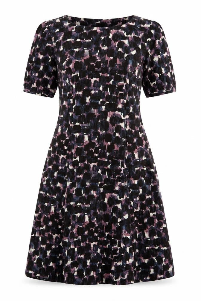 Vackrox Womens Brown Geometric Viscose Fit & Flare Size 6 Round Neck Zip