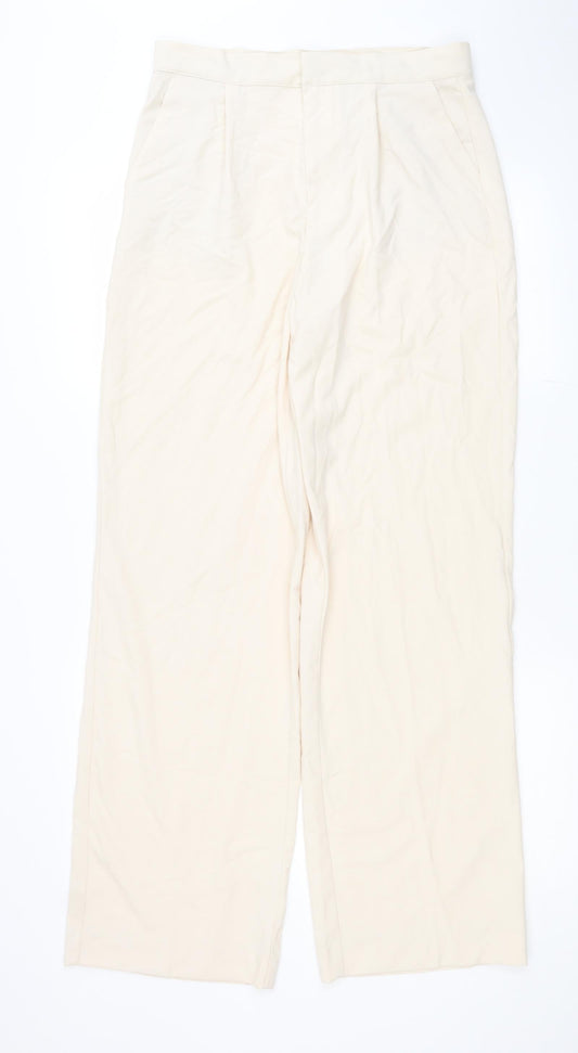 Pull&Bear Womens Ivory Viscose Trousers Size M L32 in Regular Button