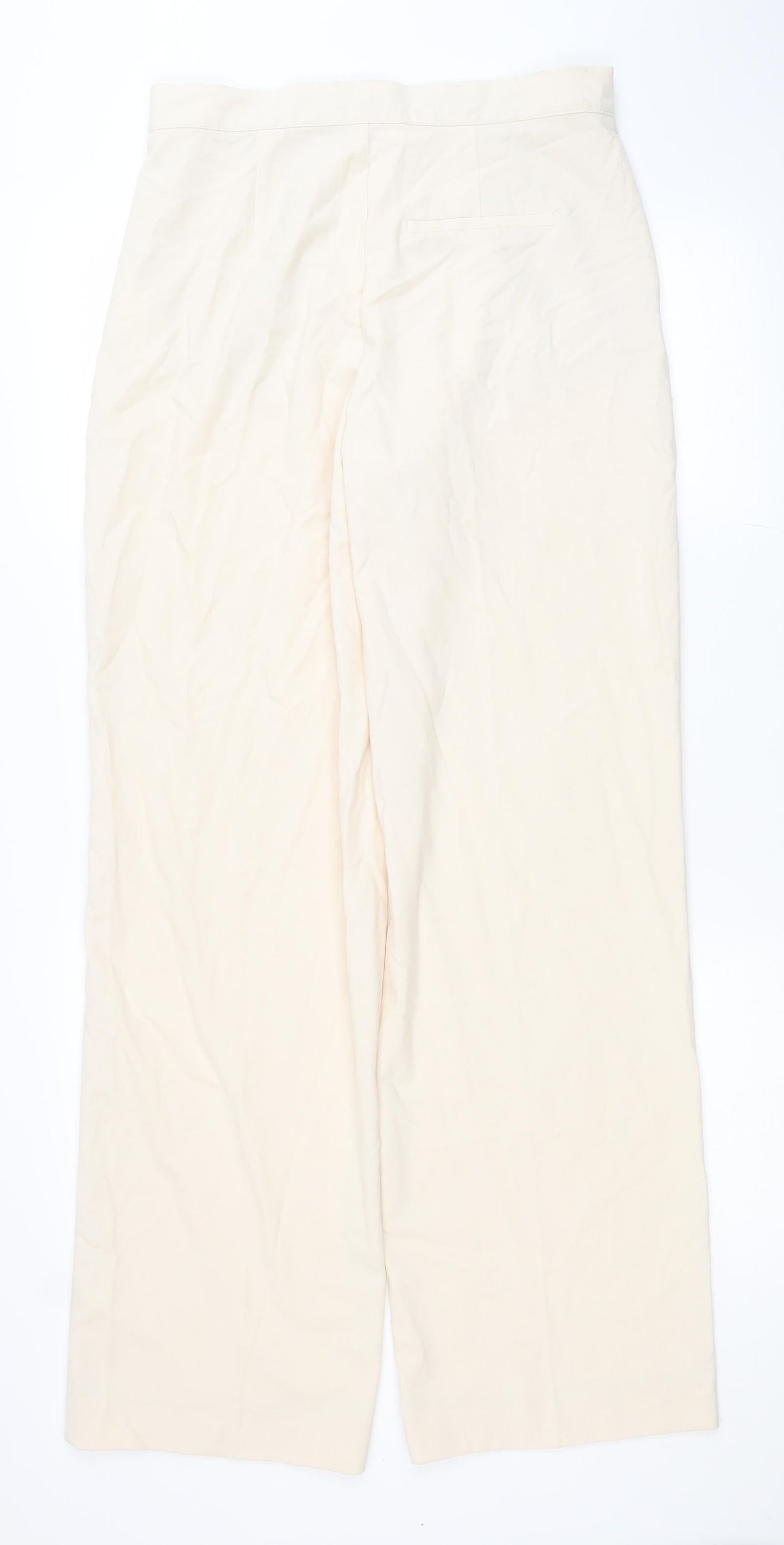 Pull&Bear Womens Ivory Viscose Trousers Size M L32 in Regular Button