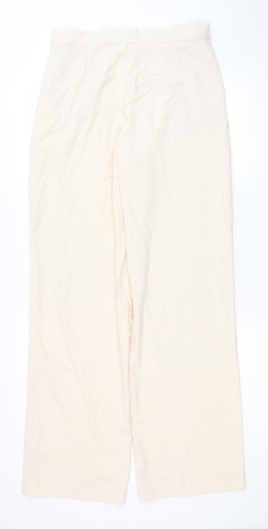 Pull&Bear Womens Ivory Viscose Trousers Size M L32 in Regular Button