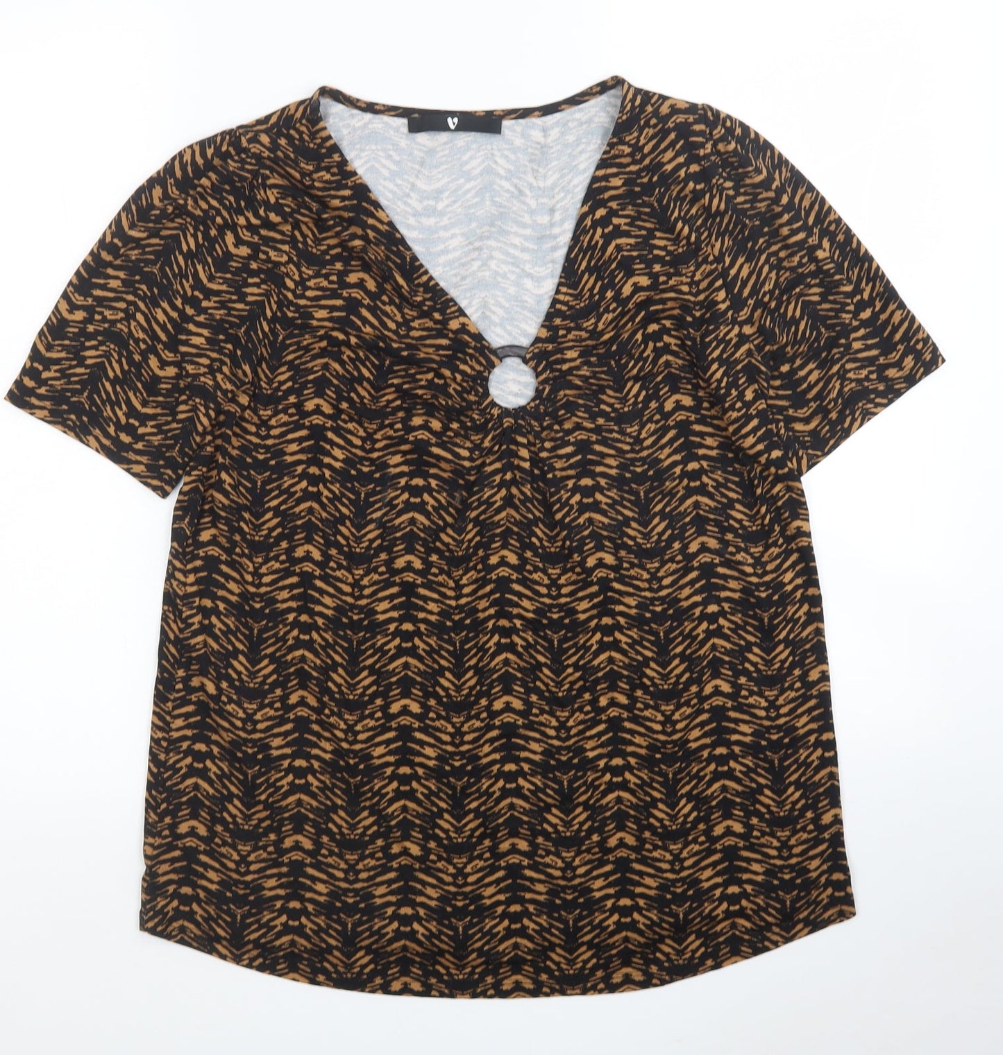Very Womens Black Geometric Viscose Jersey T-Shirt Size 12 V-Neck