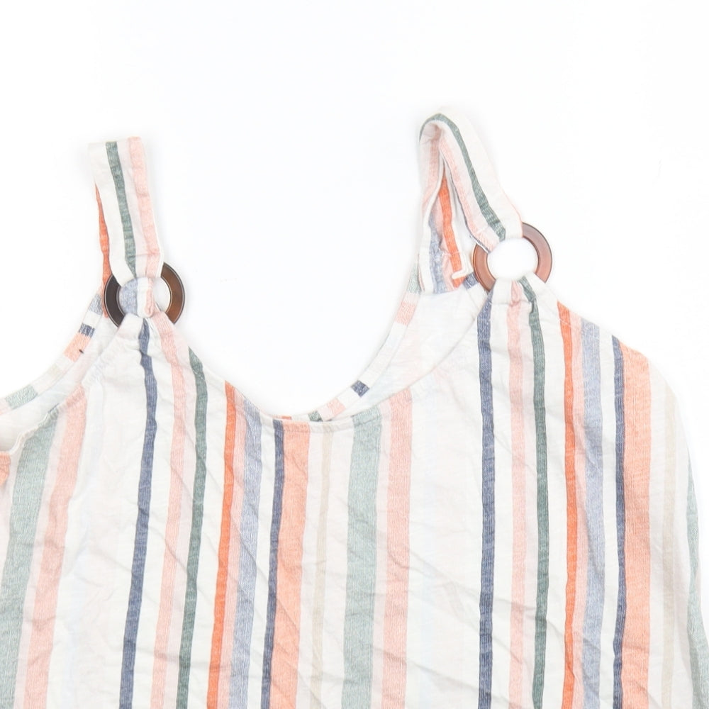 M&Co Womens White Striped Cotton Camisole Tank Size 12 Round Neck