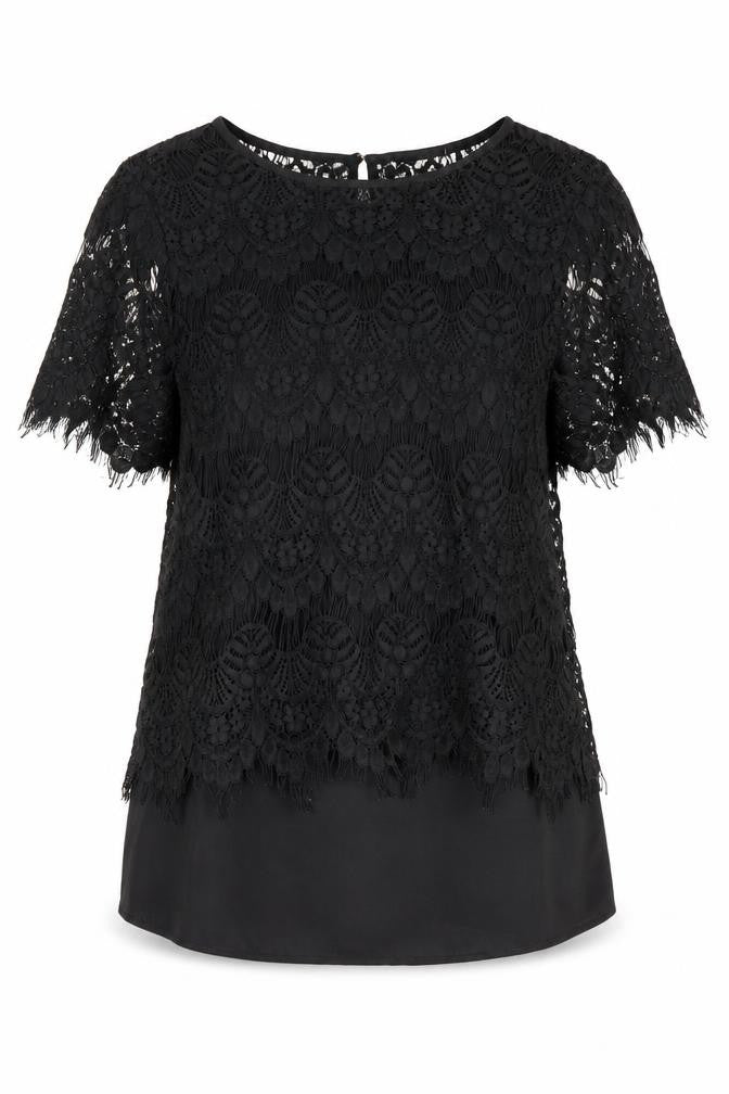 Oasis Womens Black Polyester Basic Blouse Size 8 Round Neck