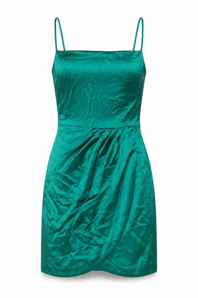 Zara Womens Green Polyester Slip Dress Size S Square Neck Zip