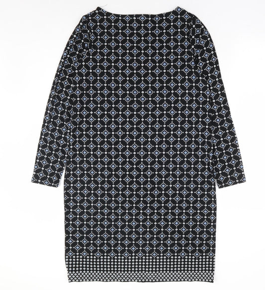 J. Jill Womens Black Geometric Rayon Shift Size XS Round Neck Pullover