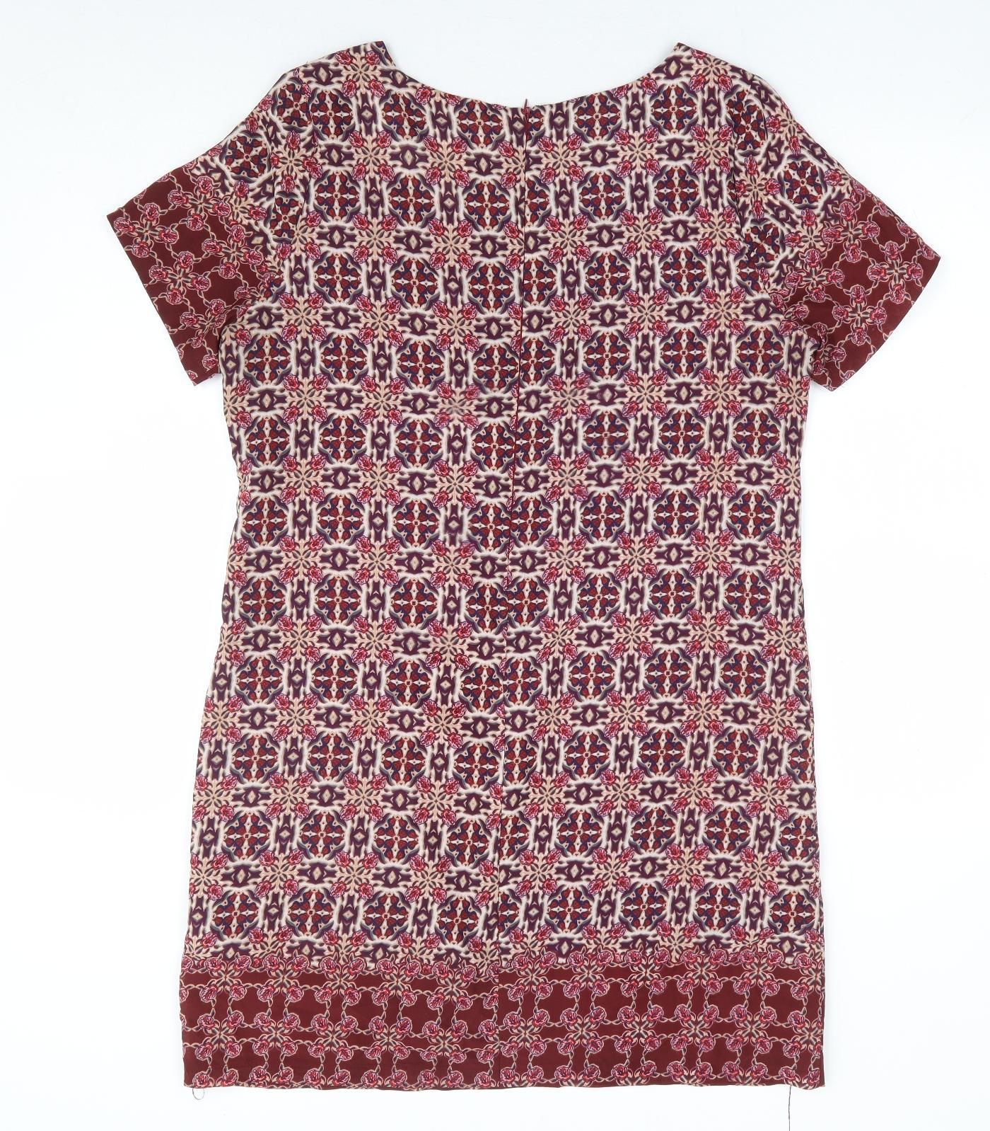 New Look Womens Red Geometric Polyester Shift Size 12 Round Neck Zip