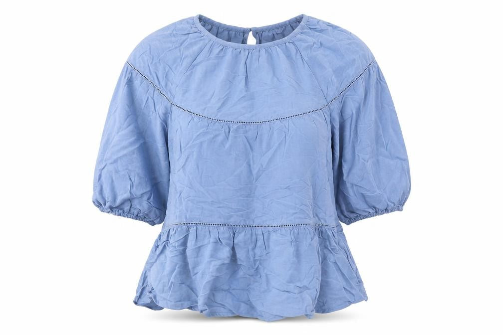 Marks and Spencer Womens Blue Viscose Basic Blouse Size 6 Round Neck - Peplum Smock