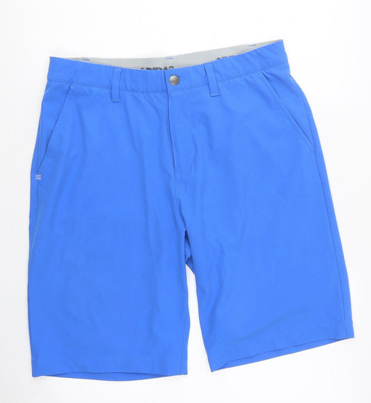 adidas Mens Blue Polyester Sweat Shorts Size 32 in L16 in Regular Zip