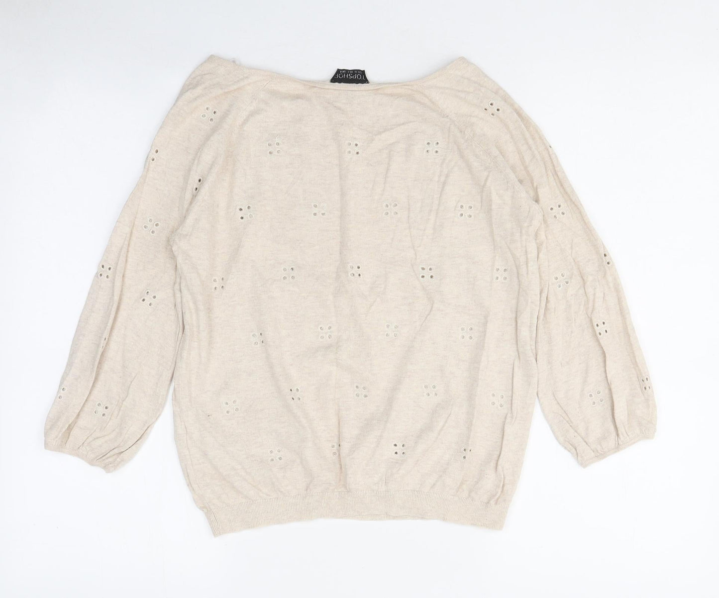 Topshop Womens Beige Polyester Basic T-Shirt Size 8 Off the Shoulder