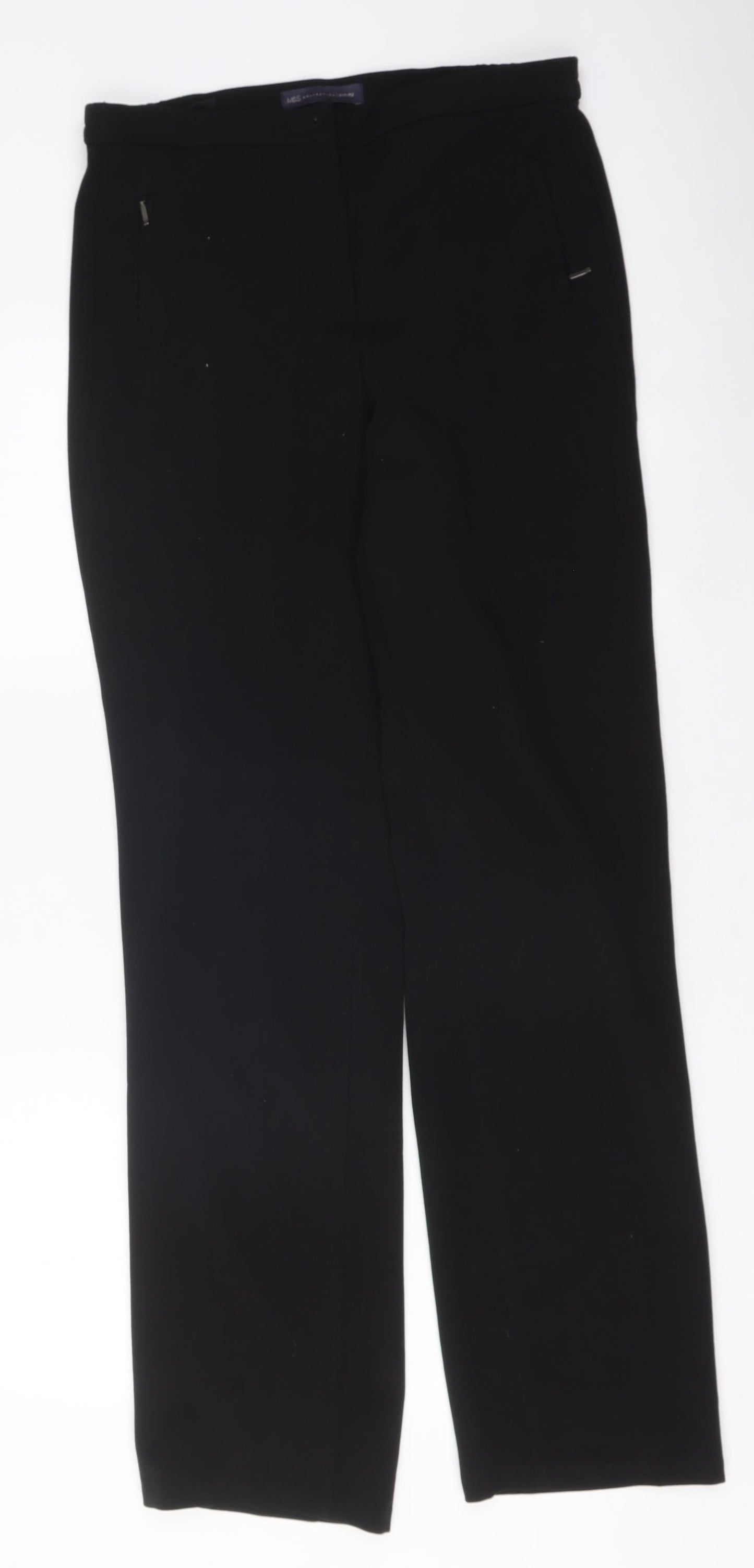 Marks and Spencer Womens Black Polyester Trousers Size 8 L38 in Regular Zip