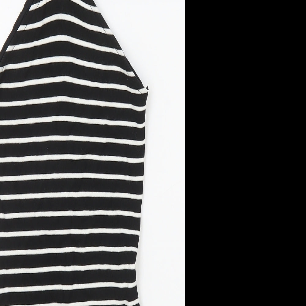 Topshop Womens Black Striped Viscose Bodycon Size 8 High Neck Pullover