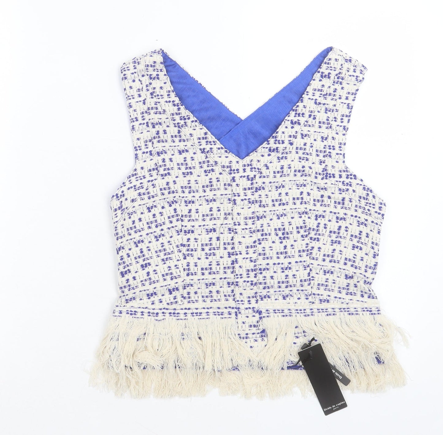 Drole de Copine Womens Blue Geometric Polyester Cropped Tank Size S V-Neck
