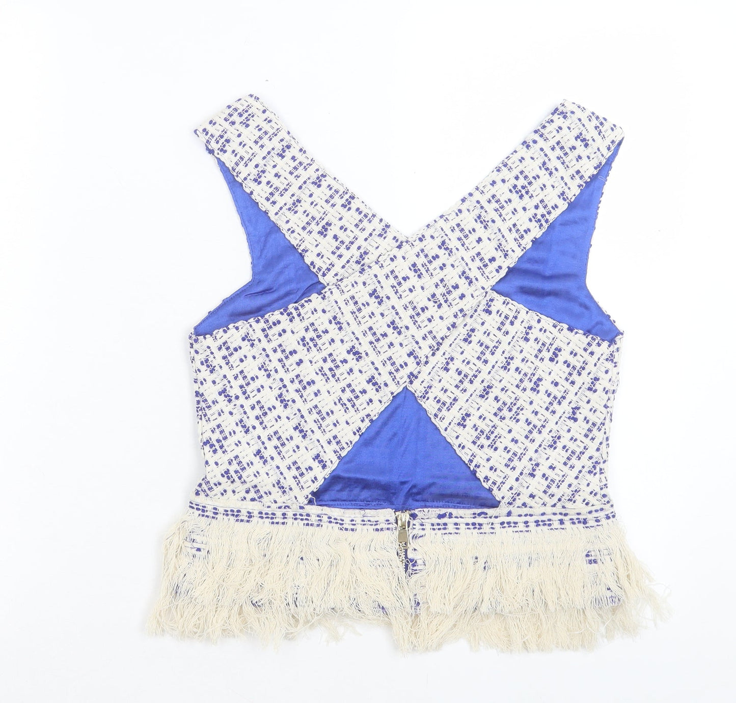 Drole de Copine Womens Blue Geometric Polyester Cropped Tank Size S V-Neck
