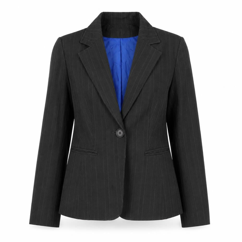 Essentials Womens Grey Striped Jacket Blazer Size 10 Button