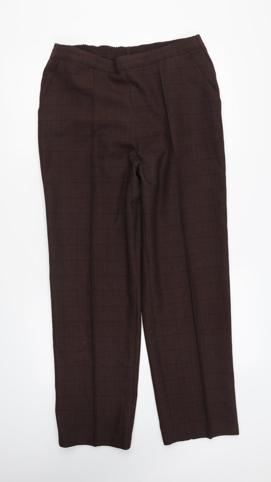 Preworn Womens Brown Striped Polyester Trousers Size 32 in L28 in Regular