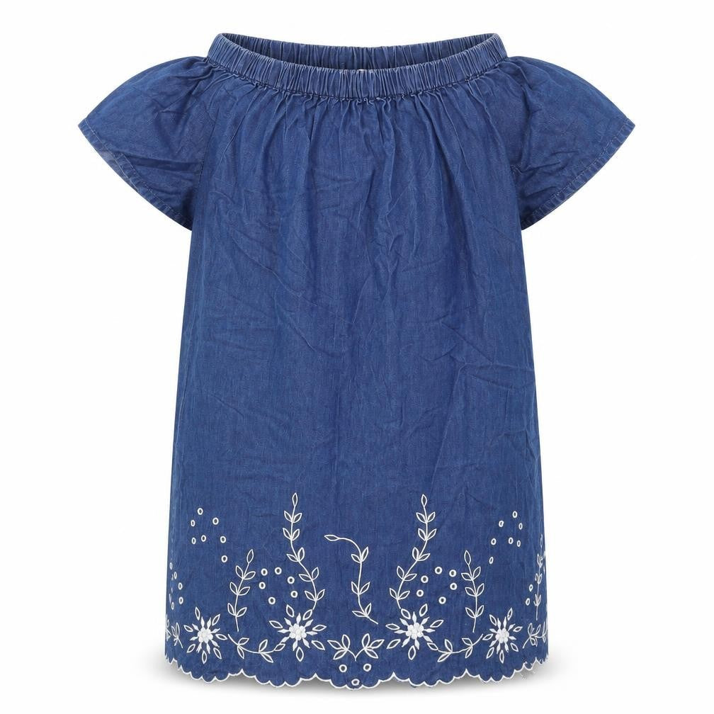 Miss Evie Girls Blue Floral Cotton Shift Size 11-12 Years Off the Shoulder Pullover