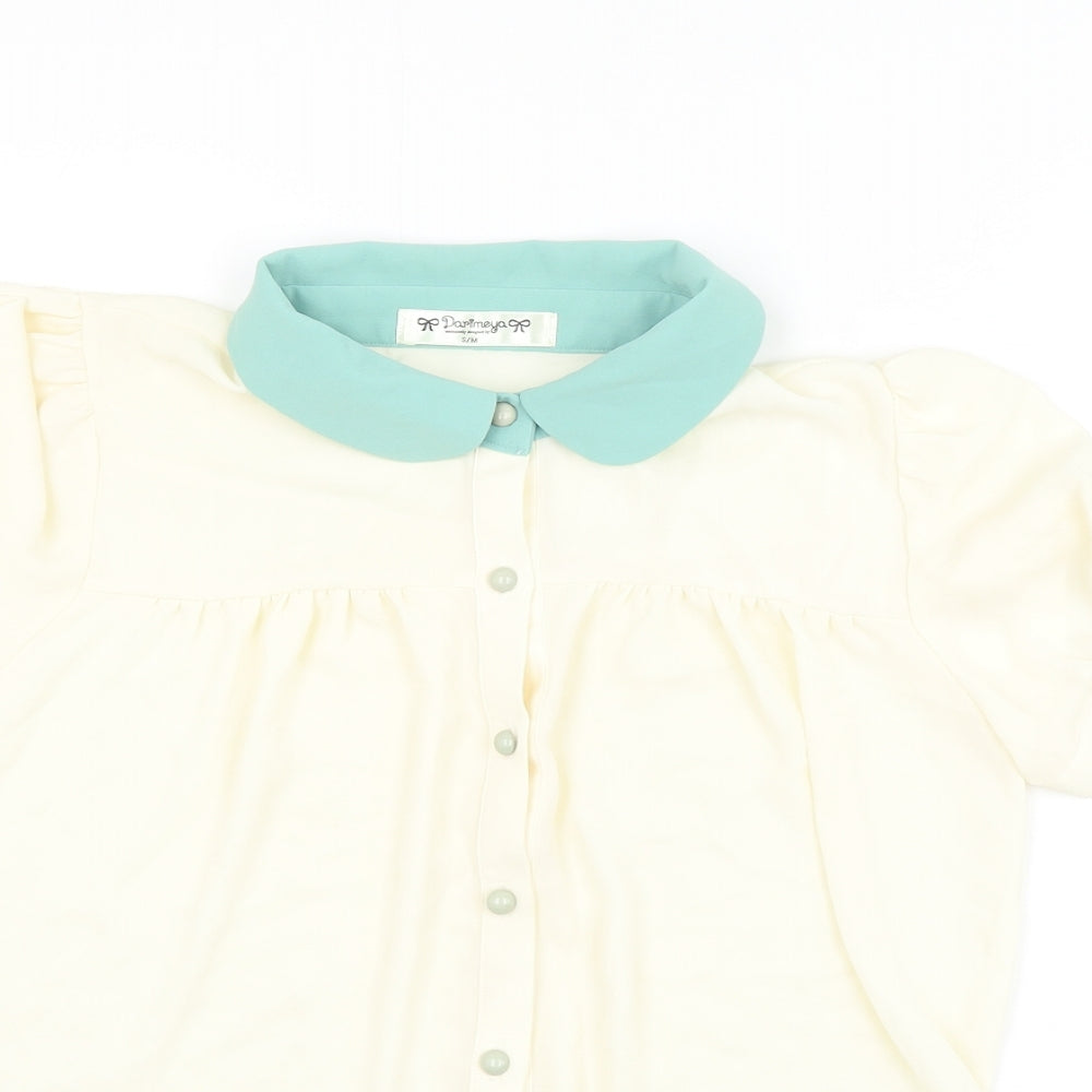 Darimeya Womens Ivory Polyester Basic Button-Up Size S Collared
