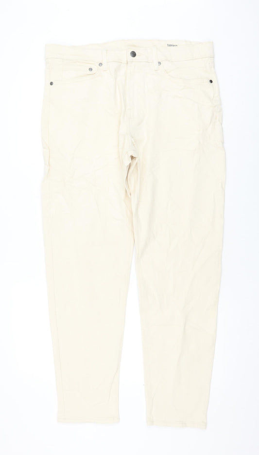 Marks and Spencer Womens Beige Cotton Tapered Jeans Size 34 in L31 in Regular Zip
