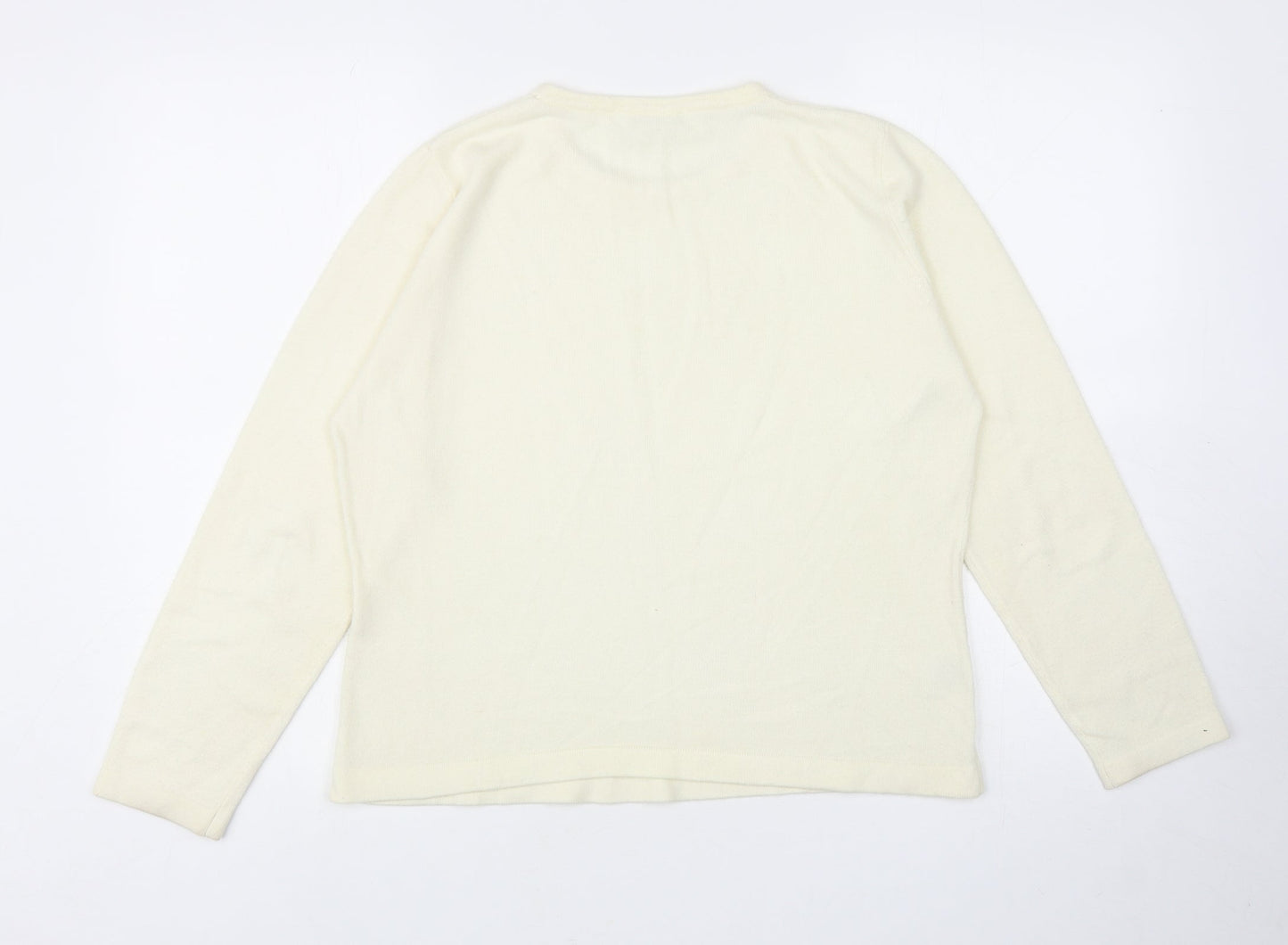 Isabelle Womens Ivory Round Neck Acrylic Pullover Jumper Size 12