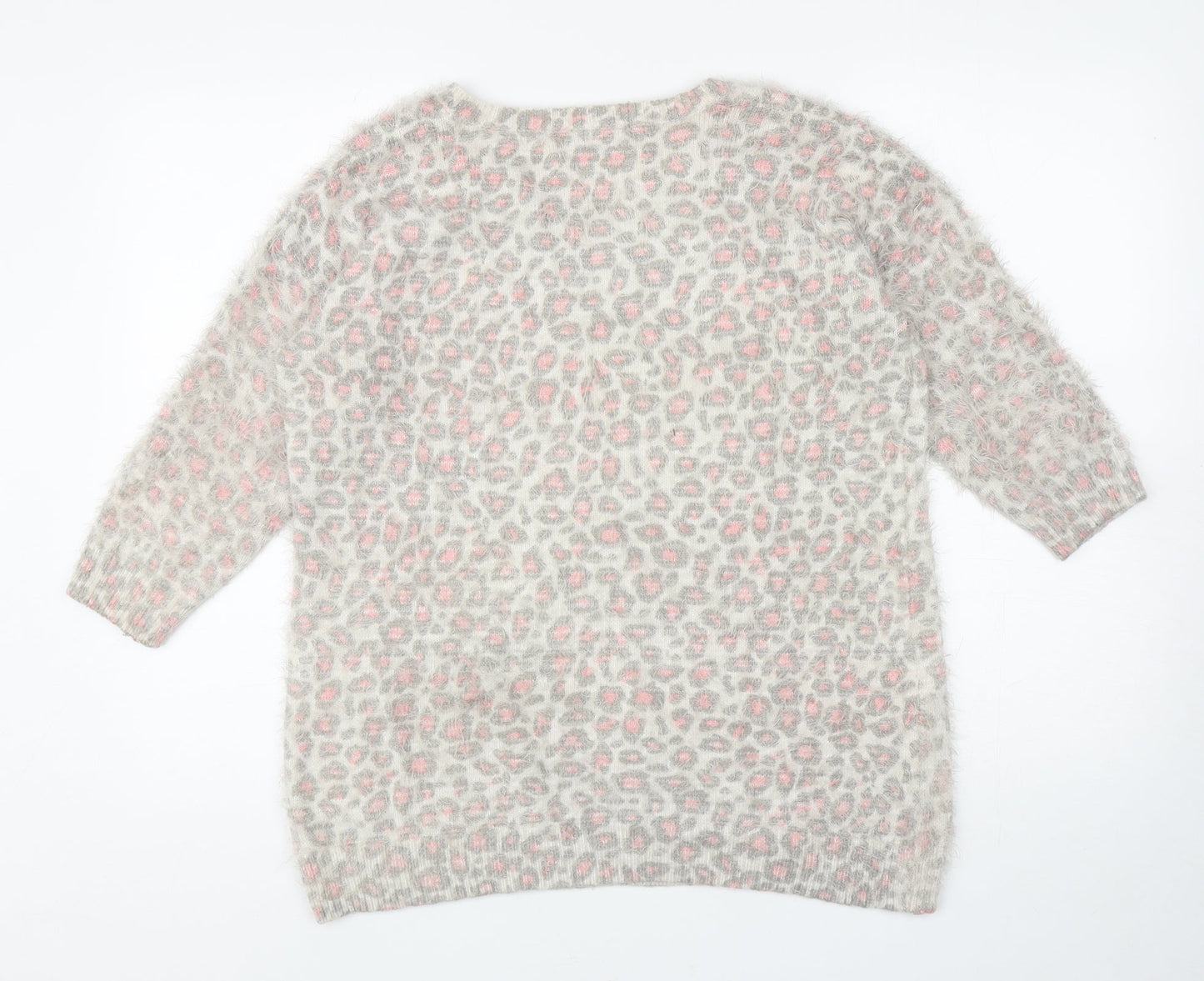 Wallis Womens Grey V-Neck Animal Print Nylon Pullover Jumper Size S - Leopard Print