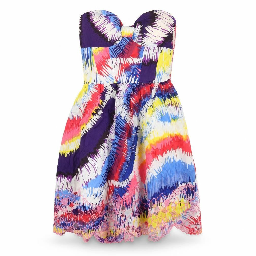 Lipsy Womens Multicoloured Geometric Cotton Fit & Flare Size 10 Sweetheart Zip