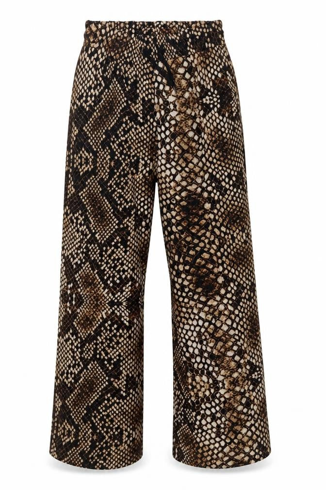 New Frontier Womens Brown Animal Print Cotton Trousers Size M L30 in Regular Drawstring - Snake Print