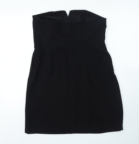 Oasis Womens Black Polyester Mini Size 16 Off the Shoulder Zip