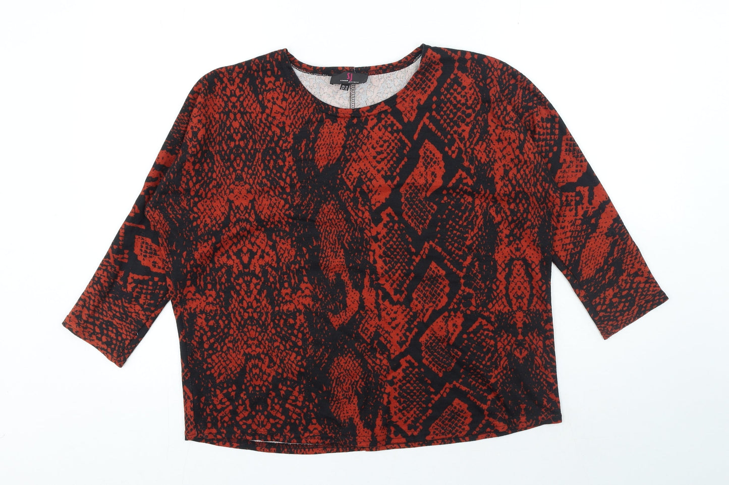 Simon Jeffrey Womens Red Animal Print Polyester Basic T-Shirt Size 12 Round Neck - Snake Skin Print