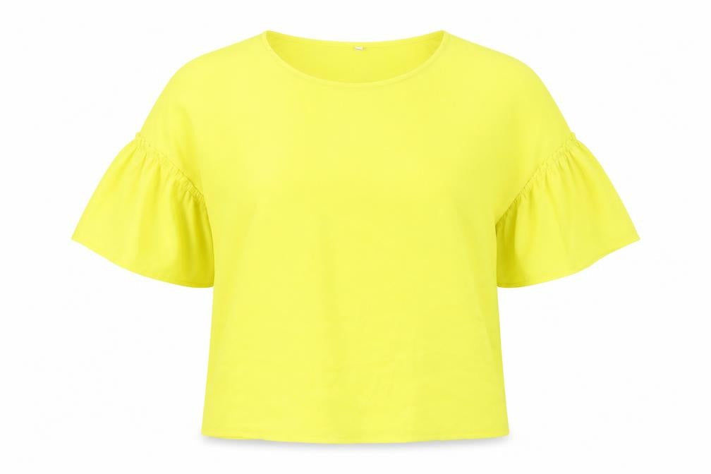 Stradivarius Womens Yellow Polyester Basic Blouse Size S Round Neck