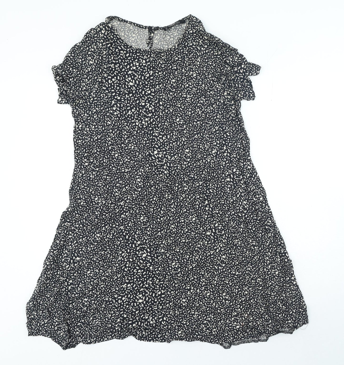 Mango Womens Black Animal Print Viscose A-Line Size M Round Neck Button