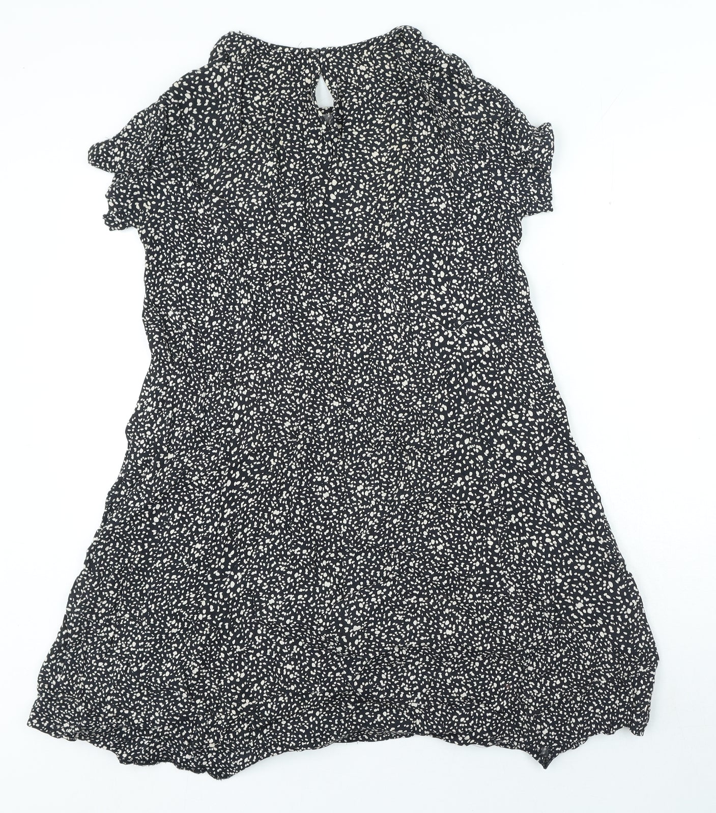 Mango Womens Black Animal Print Viscose A-Line Size M Round Neck Button