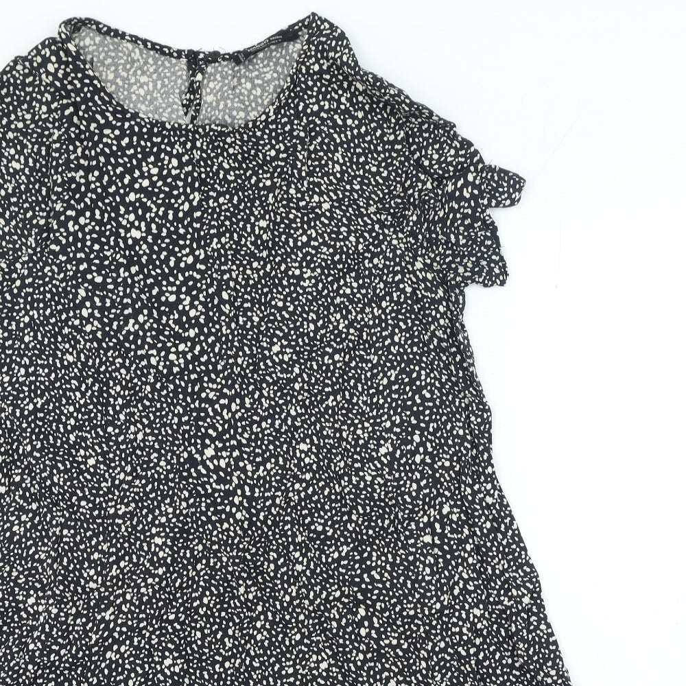 Mango Womens Black Animal Print Viscose A-Line Size M Round Neck Button