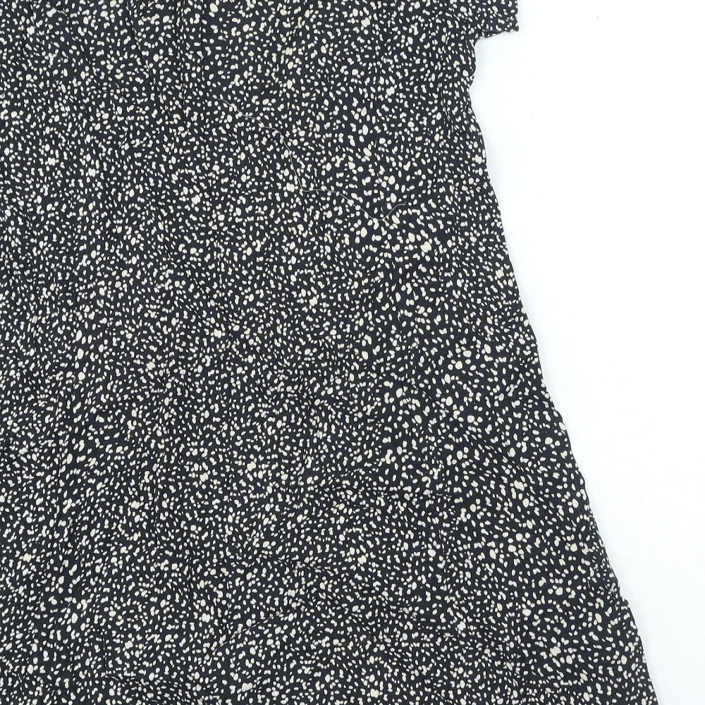 Mango Womens Black Animal Print Viscose A-Line Size M Round Neck Button