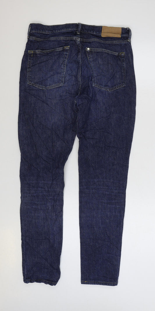 Marks and Spencer Womens Blue Cotton Skinny Jeans Size 32 in L34 in Regular Zip
