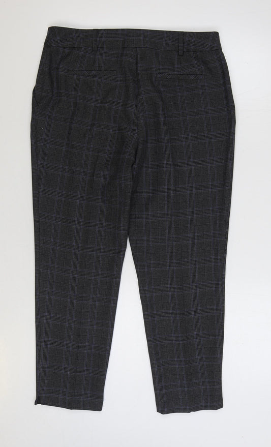 Dorothy Perkins Womens Grey Plaid Cotton Trousers Size 12 L26 in Regular Zip
