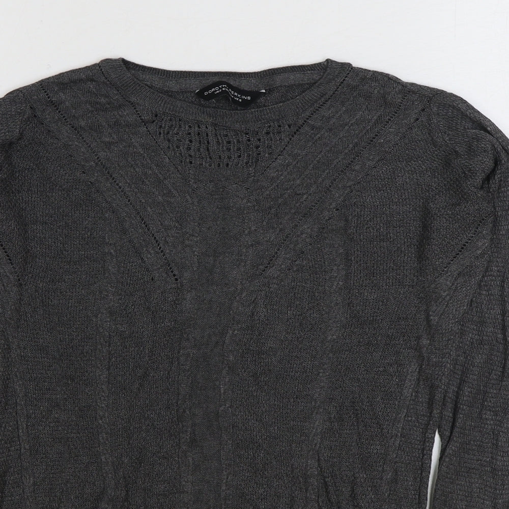 Dorothy Perkins Womens Grey Acrylic Basic T-Shirt Size 6 Round Neck