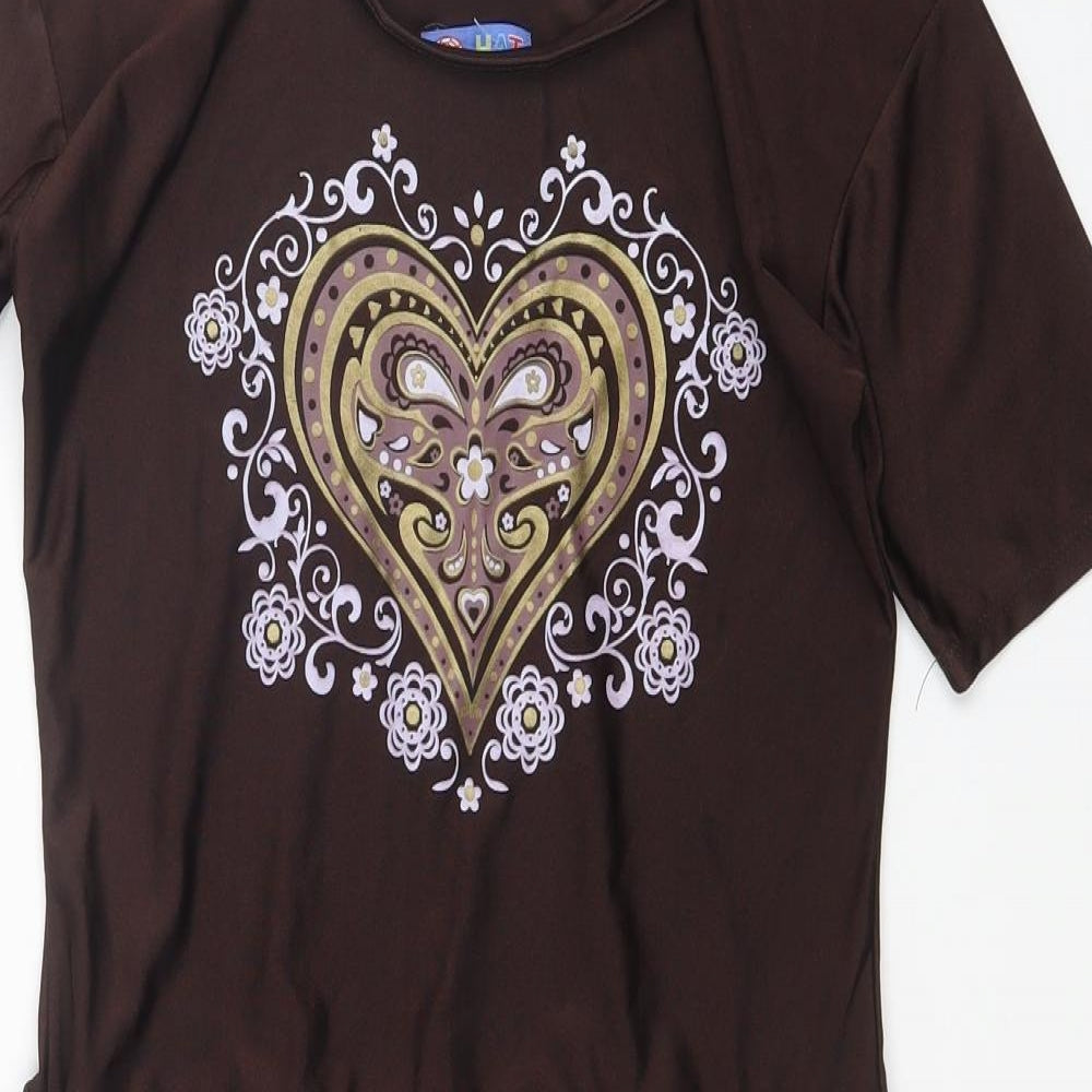 HAT Girls Brown Polyester Unitard One-Piece Size L Pullover - Heart