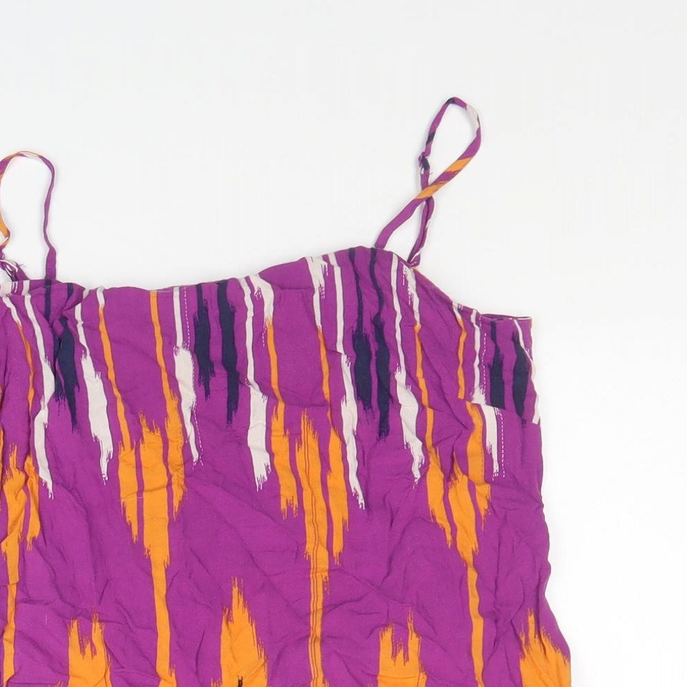Warehouse Womens Purple Geometric Viscose Basic Tank Size 8 V-Neck